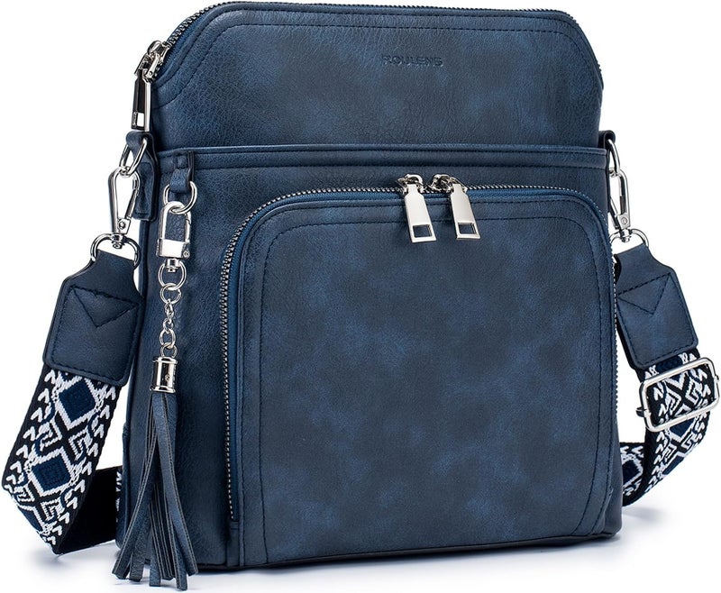 Roulens Crossbody Purse for Women Vegan Leather Medium Crossbody Wallet Bag for Travel Women Shoulder Handbags with Tassel - Image 1